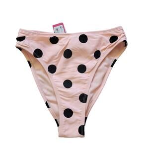 Xhilaration High Leg/Waist Peach Black Polka Dot Bikini Bottoms Swim Size S NWT